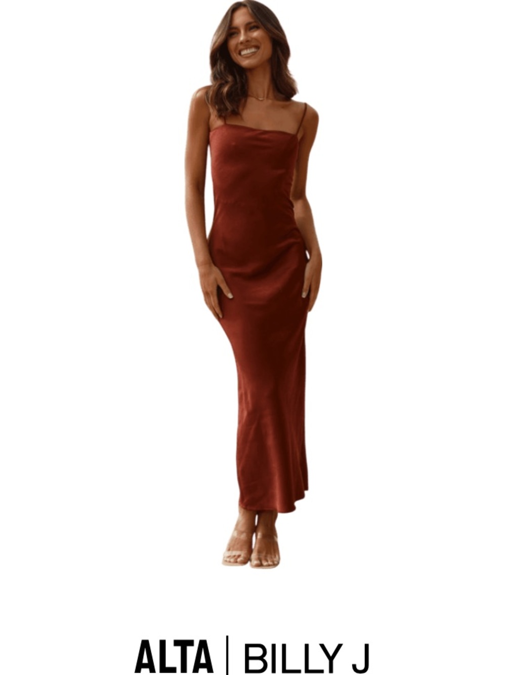 ALTA | BILLY J Rust Satin Slip Maxi Dress